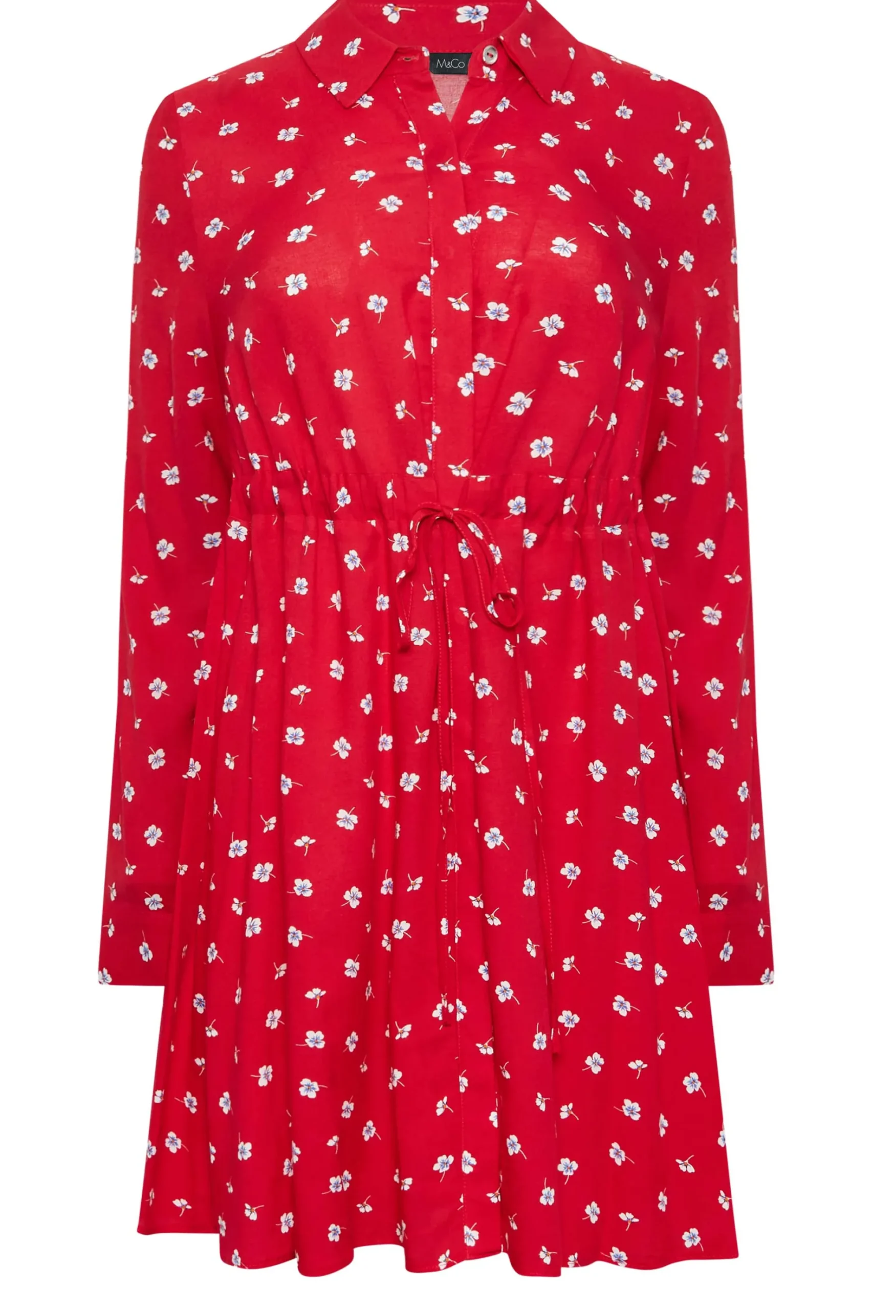 M&Co Womens M&Co Red Floral Print Tie Waist Tunic Shirt