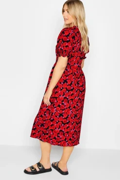 M&Co Womens M&Co Red Floral Print Button Through Dress
