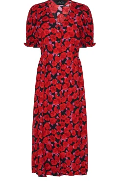 M&Co Womens M&Co Red Floral Print Button Through Dress