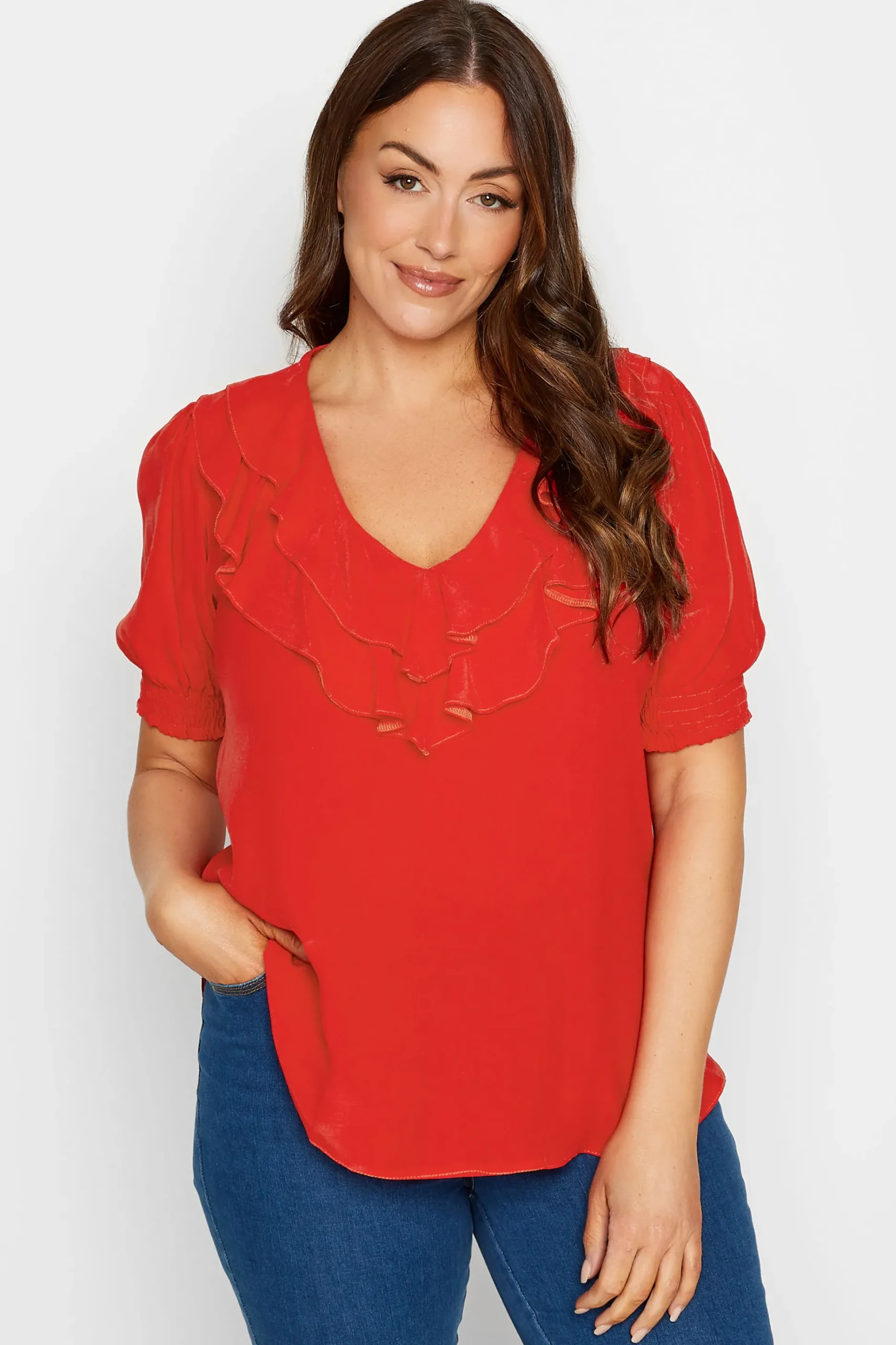 M&Co Womens M&Co Red Frill Front Blouse