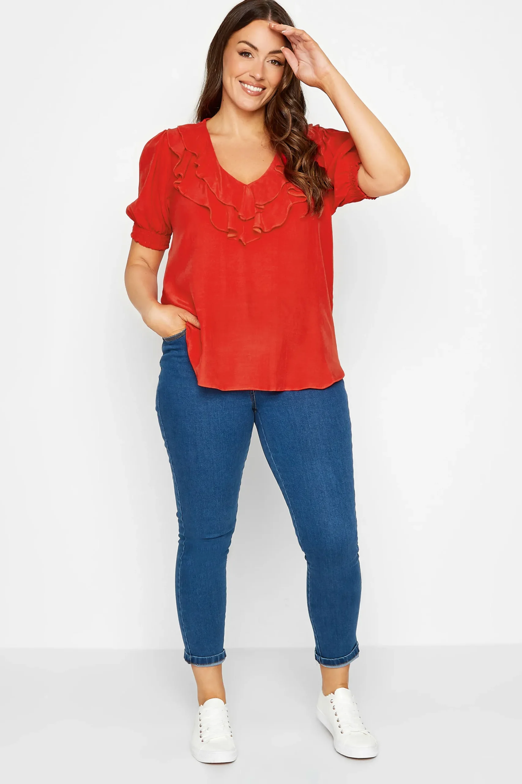 M&Co Womens M&Co Red Frill Front Blouse