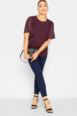 M&Co Womens M&Co Red Gem Detail Angel Sleeve Blouse