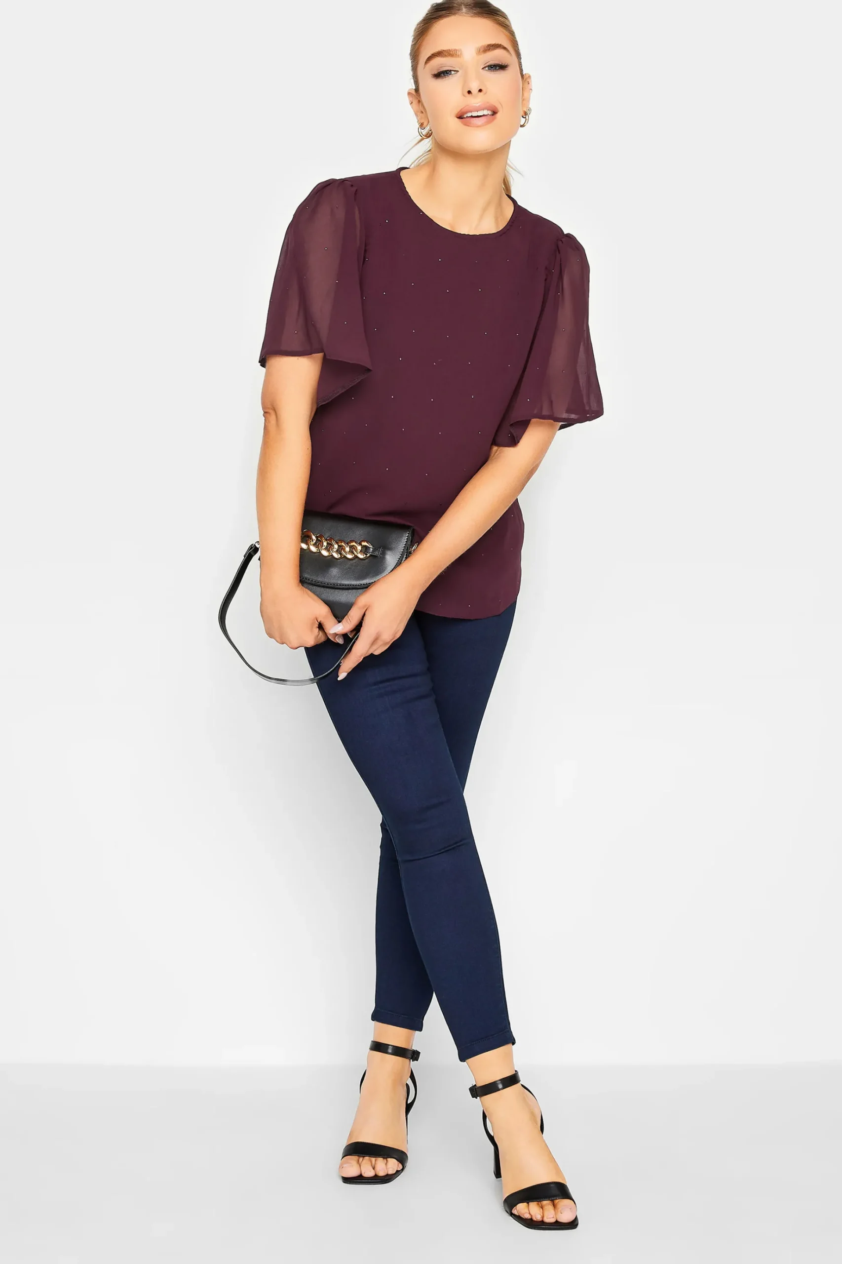 M&Co Womens M&Co Red Gem Detail Angel Sleeve Blouse