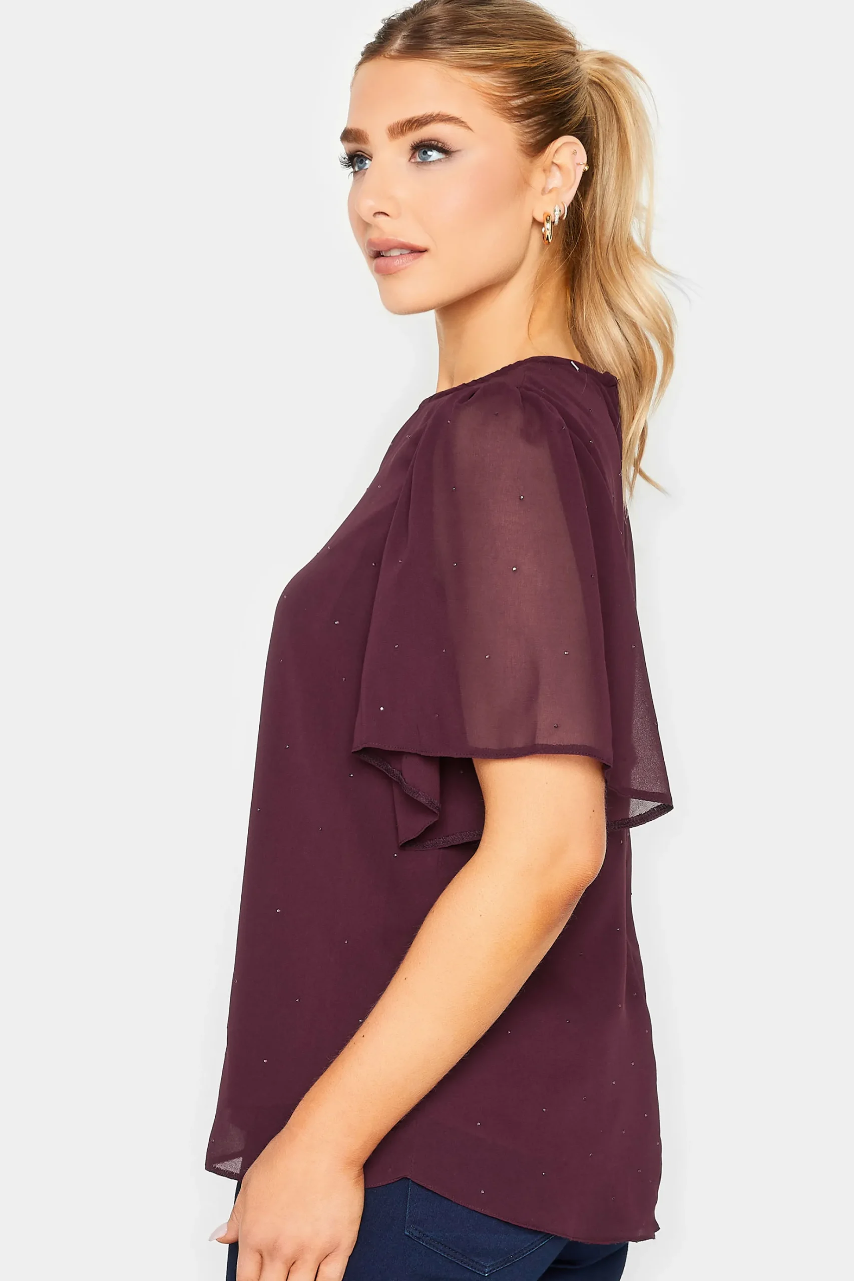 M&Co Womens M&Co Red Gem Detail Angel Sleeve Blouse