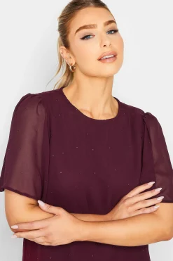 M&Co Womens M&Co Red Gem Detail Angel Sleeve Blouse