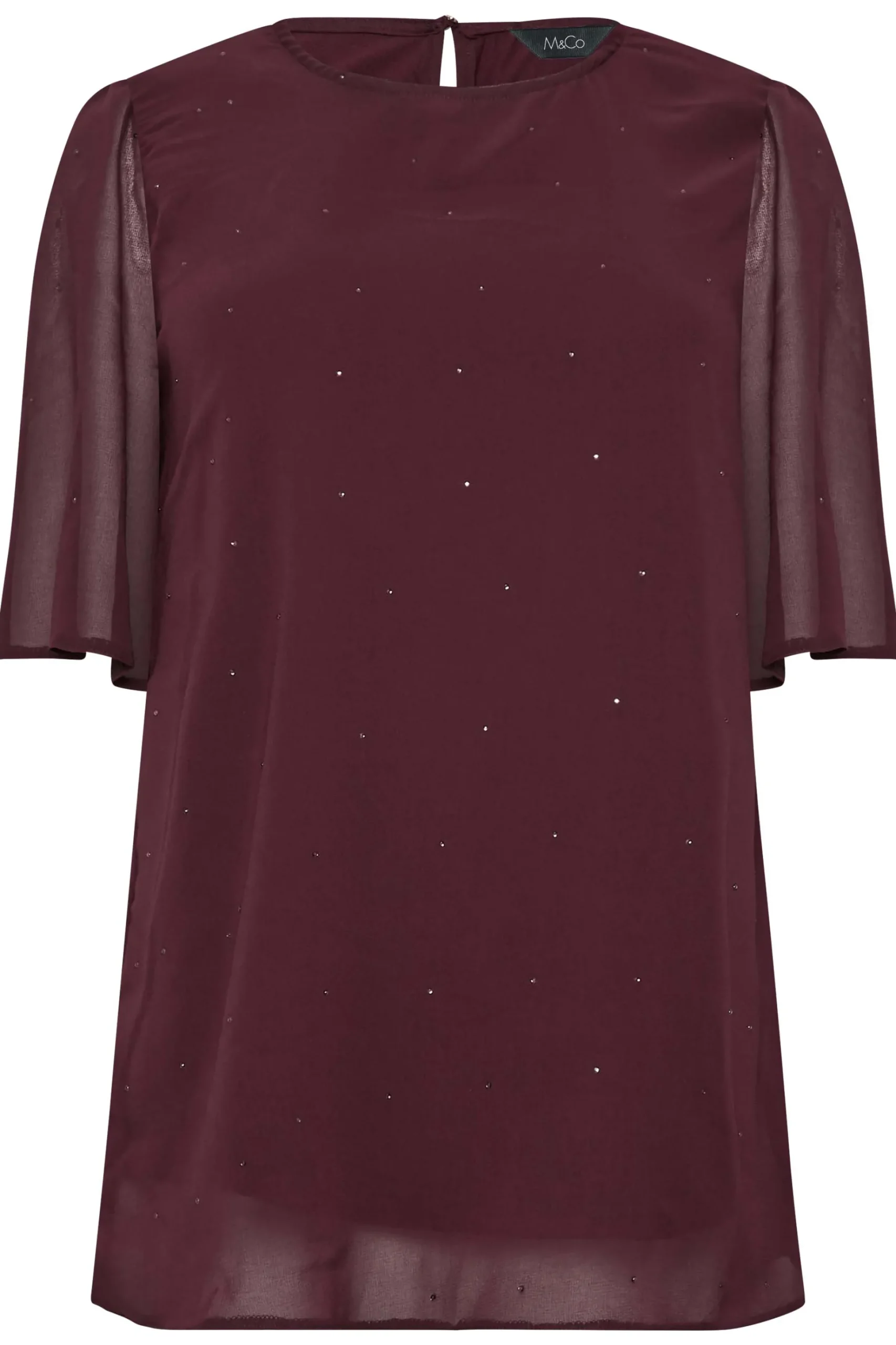 M&Co Womens M&Co Red Gem Detail Angel Sleeve Blouse