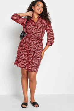 M&Co Womens M&Co Red Geometric Print Shirt Dress