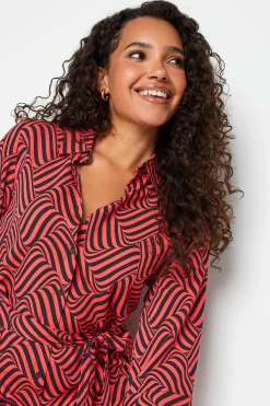 M&Co Womens M&Co Red Geometric Print Shirt Dress