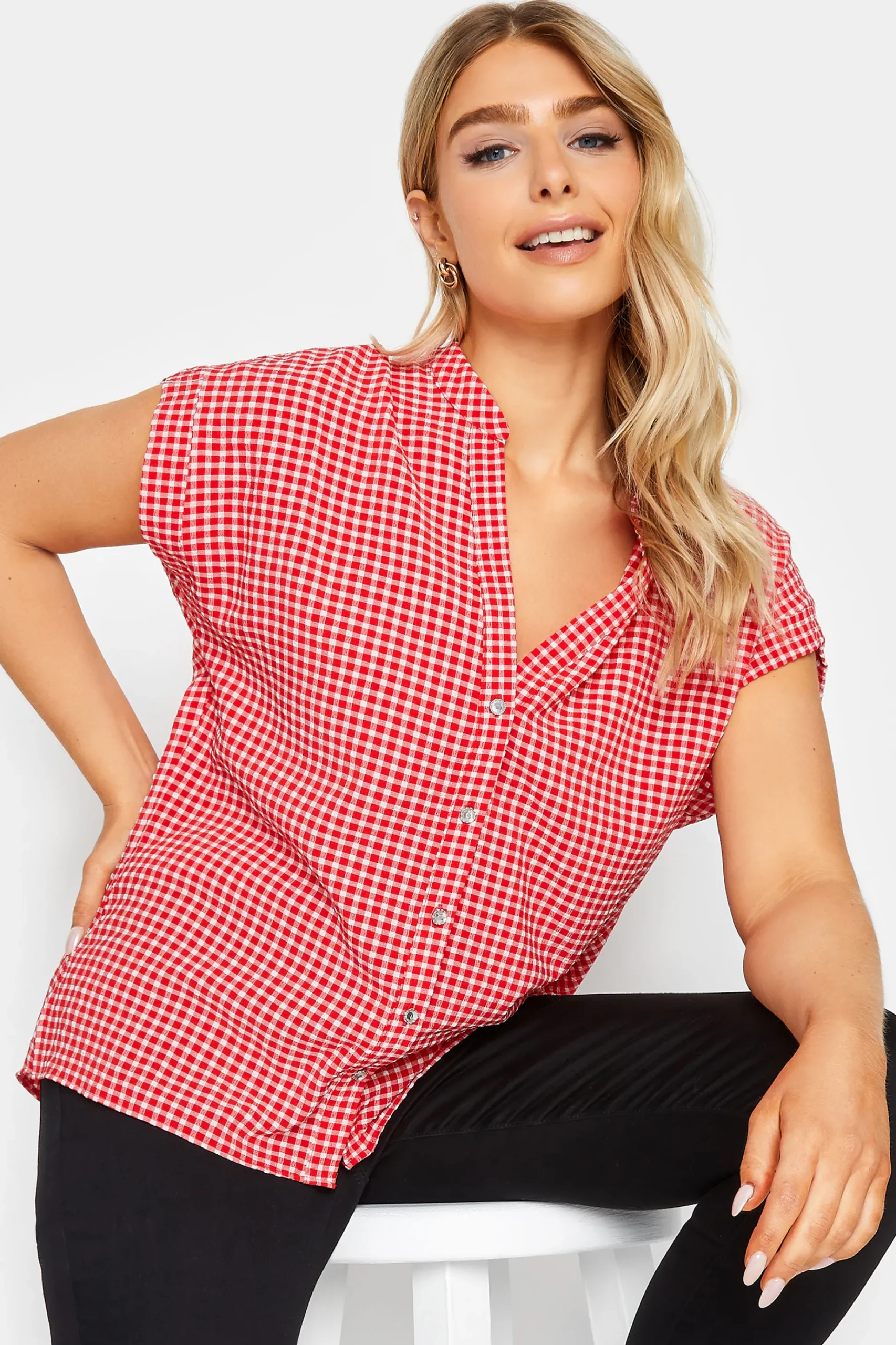 M&Co Womens M&Co Red Gingham Short Sleeve Shirt