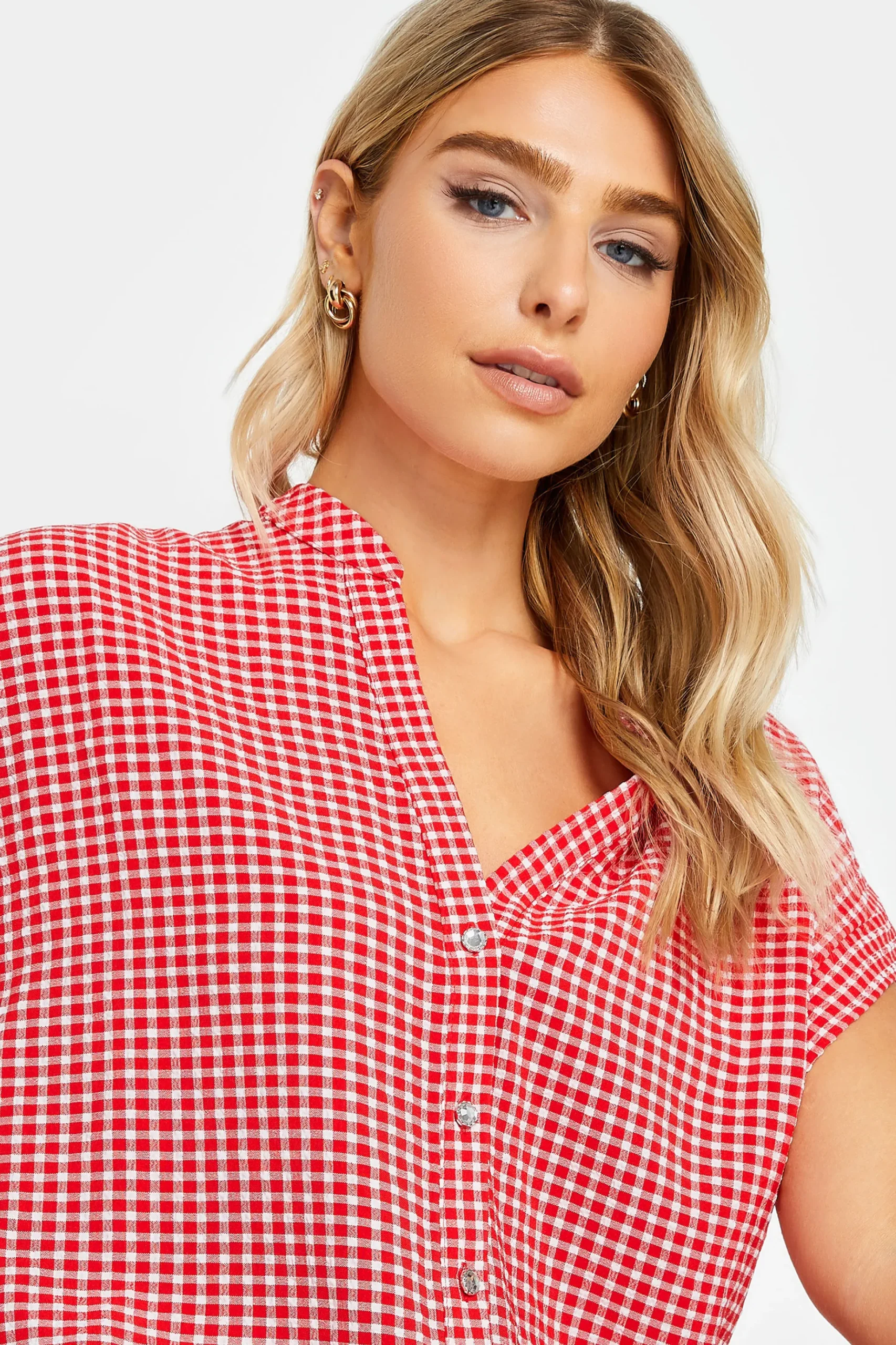 M&Co Womens M&Co Red Gingham Short Sleeve Shirt