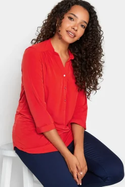 M&Co Womens M&Co Red Half Placket Jersey Shirt