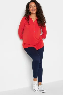 M&Co Womens M&Co Red Half Placket Jersey Shirt