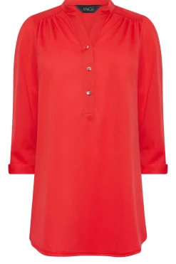 M&Co Womens M&Co Red Half Placket Jersey Shirt