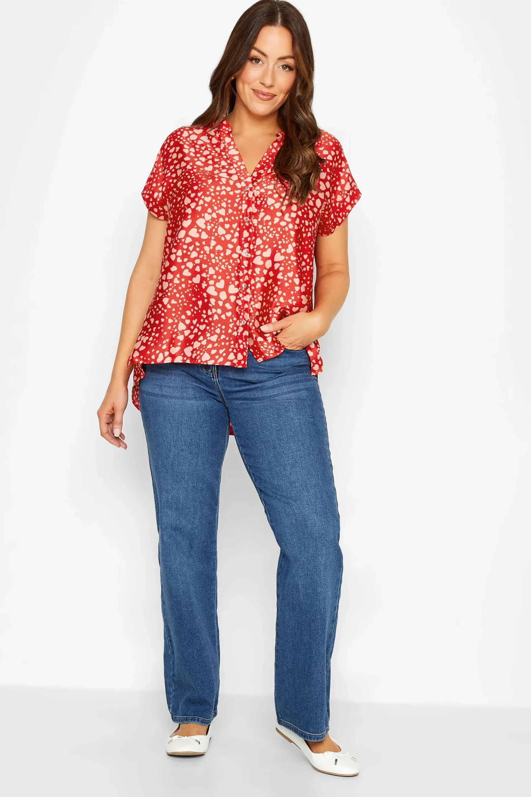 M&Co Womens M&Co Red Heart Print Shirt