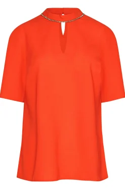 M&Co Womens M&Co Red Keyhole Sequin Blouse
