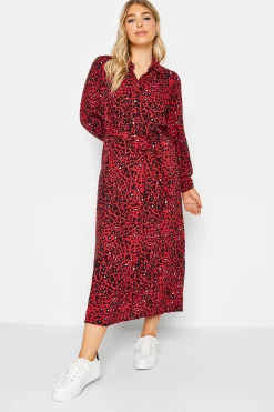 M&Co Womens M&Co Red Leopard Print Midaxi Shirt Dress