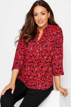 M&Co Womens M&Co Red Rose Print Half Placket Shirt