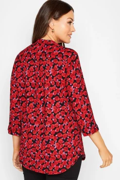M&Co Womens M&Co Red Rose Print Half Placket Shirt