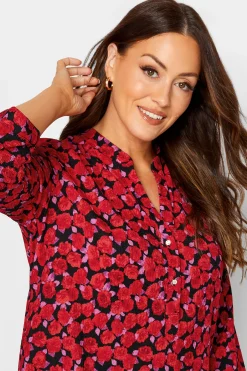 M&Co Womens M&Co Red Rose Print Half Placket Shirt