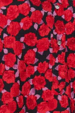 M&Co Womens M&Co Red Rose Print Half Placket Shirt