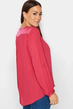 M&Co Womens M&Co Red Satin Contrast Panel Shirt