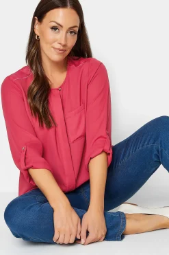 M&Co Womens M&Co Red Satin Contrast Panel Shirt