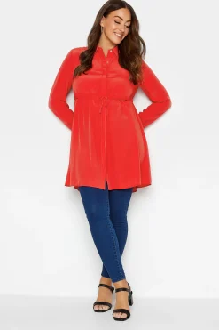 M&Co Womens M&Co Red Tie Waist Tunic Shirt