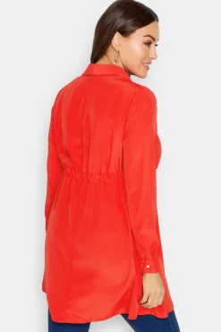 M&Co Womens M&Co Red Tie Waist Tunic Shirt