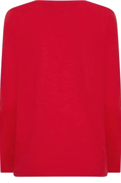 M&Co Womens M&Co Red V-Neck Long Sleeve Cotton Blend T-Shirt