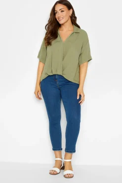 M&Co Womens M&Co Sage Green V-Neck Wrap Blouse