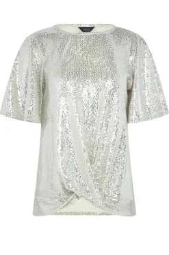 M&Co Womens M&Co Silver Sequin Angel Sleeve Wrap Top