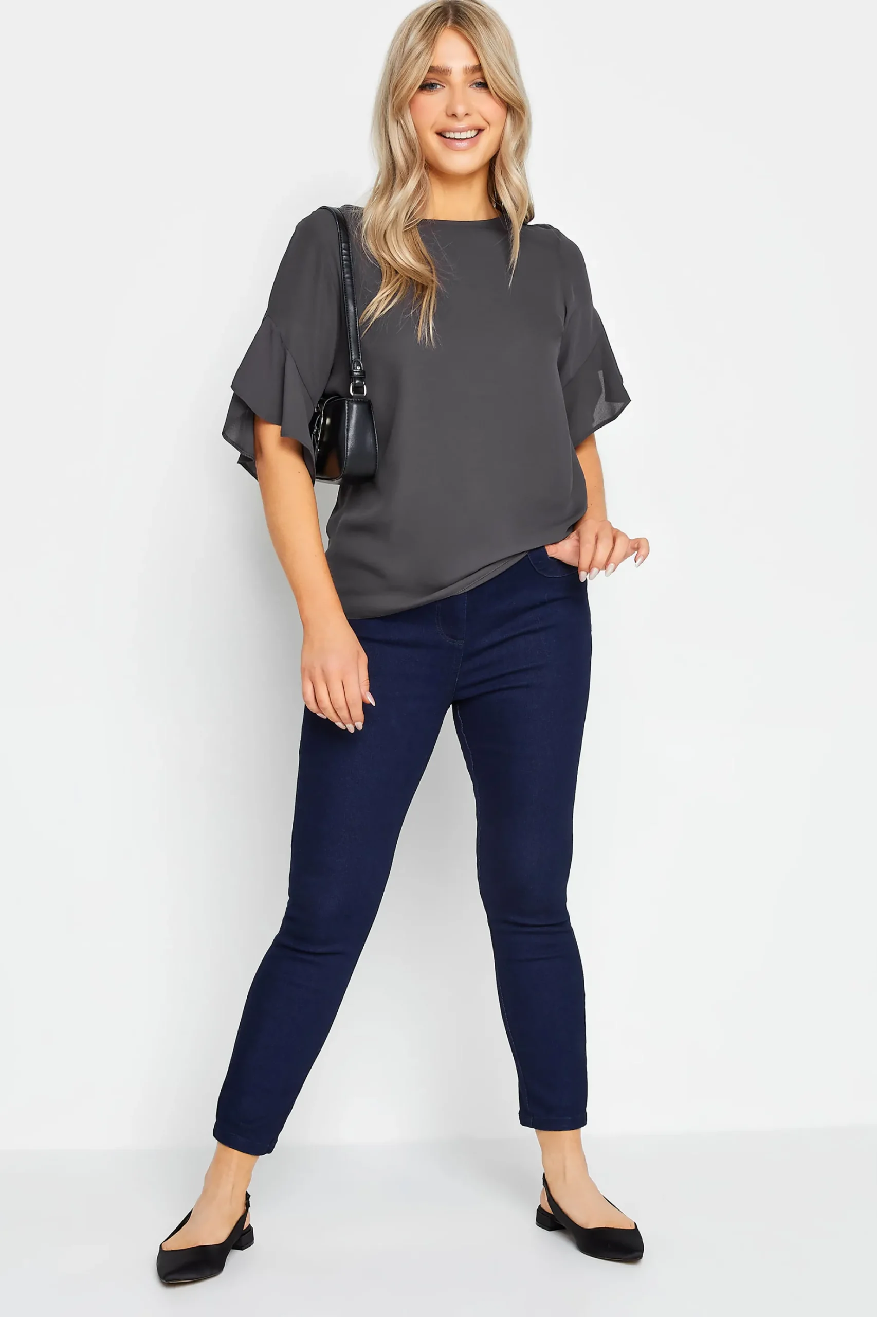 M&Co Womens M&Co Slate Grey Frill Sleeve Blouse