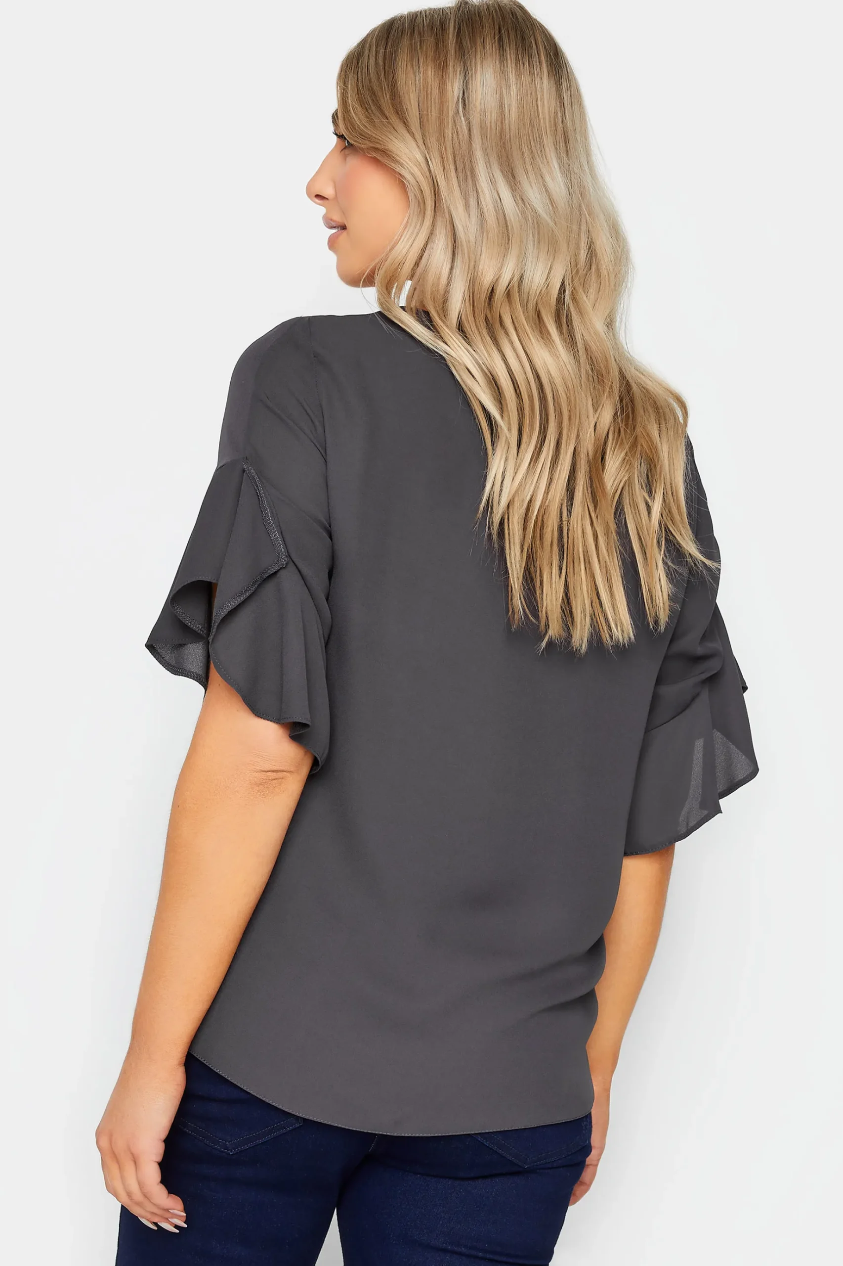 M&Co Womens M&Co Slate Grey Frill Sleeve Blouse