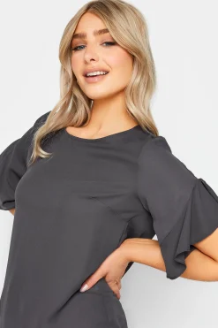 M&Co Womens M&Co Slate Grey Frill Sleeve Blouse