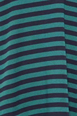M&Co Womens M&Co Teal Blue Stripe V-Neck Long Sleeve Cotton T-Shirt