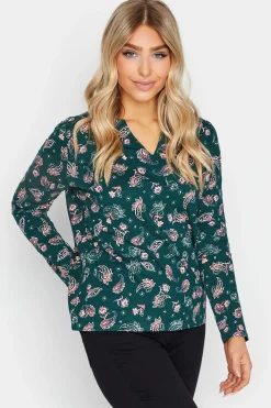 M&Co Womens M&Co Teal Green Paisley Print Notch Neck Cotton T-Shirt