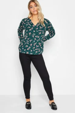 M&Co Womens M&Co Teal Green Paisley Print Notch Neck Cotton T-Shirt