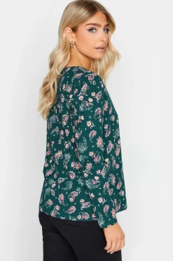 M&Co Womens M&Co Teal Green Paisley Print Notch Neck Cotton T-Shirt