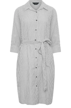 M&Co Womens M&Co White & Black Stripe Print Tie Waist Tunic Shirt Dress