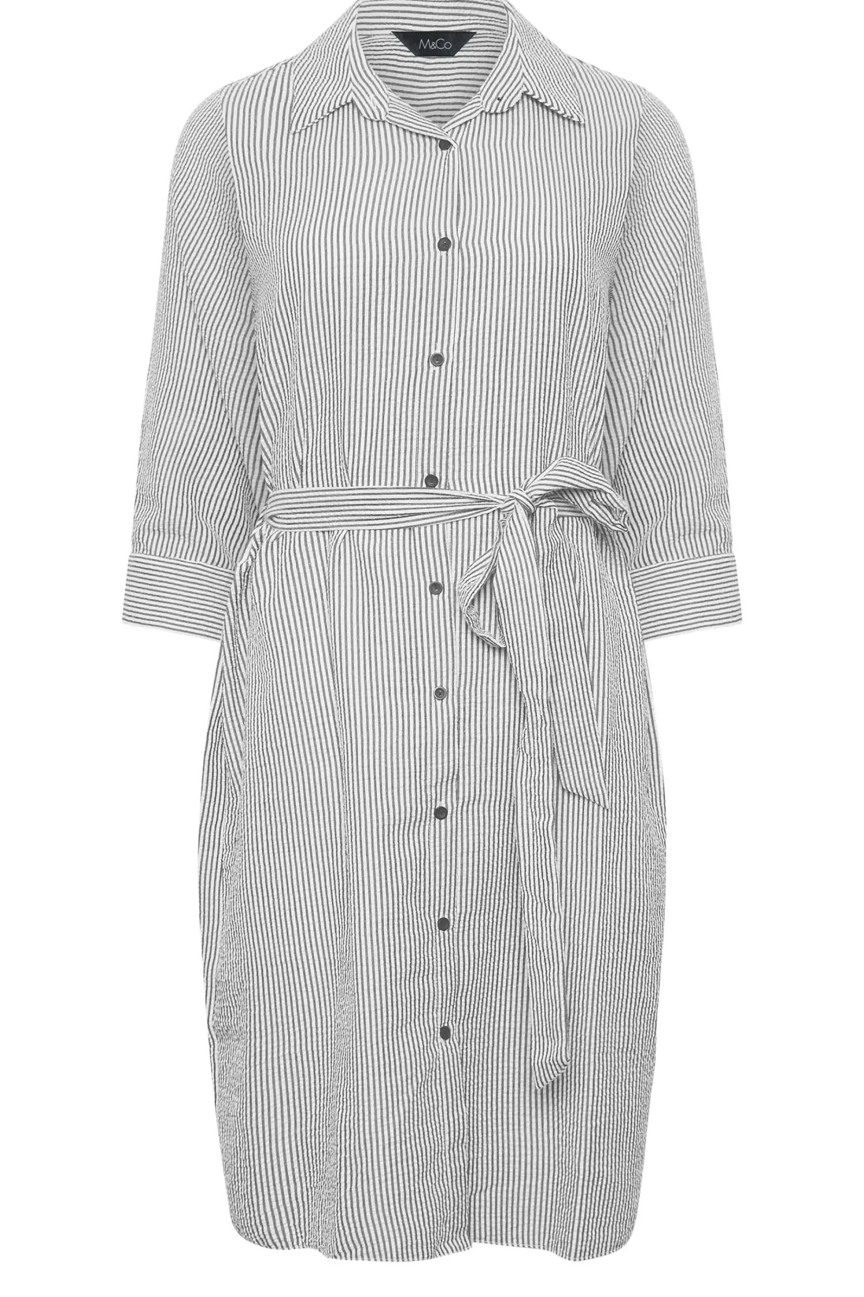 M&Co Womens M&Co White & Black Stripe Print Tie Waist Tunic Shirt Dress