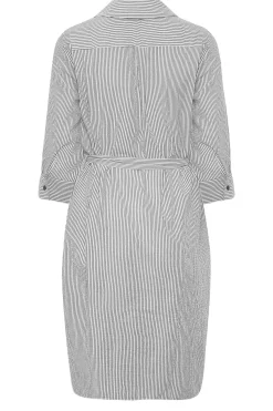 M&Co Womens M&Co White & Black Stripe Print Tie Waist Tunic Shirt Dress