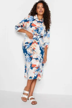 M&Co Womens M&Co White & Blue Floral Print Button Through Shirt Dress