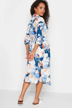 M&Co Womens M&Co White & Blue Floral Print Button Through Shirt Dress