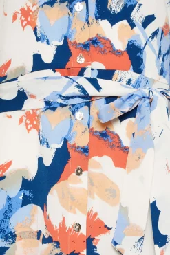 M&Co Womens M&Co White & Blue Floral Print Button Through Shirt Dress