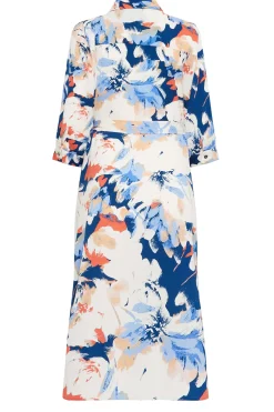M&Co Womens M&Co White & Blue Floral Print Button Through Shirt Dress