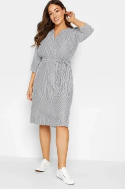 M&Co Womens M&Co White & Grey Stripe Print Tie Waist Tunic Dress