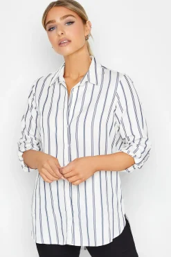 M&Co Womens M&Co White & Navy Blue Stripe Tab Sleeve Shirt