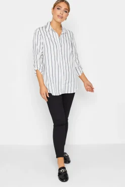 M&Co Womens M&Co White & Navy Blue Stripe Tab Sleeve Shirt