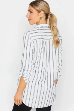 M&Co Womens M&Co White & Navy Blue Stripe Tab Sleeve Shirt