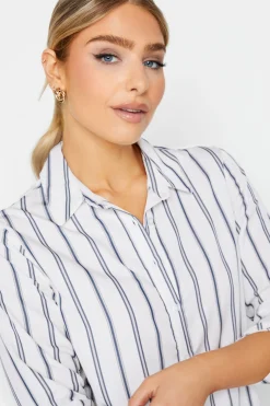 M&Co Womens M&Co White & Navy Blue Stripe Tab Sleeve Shirt